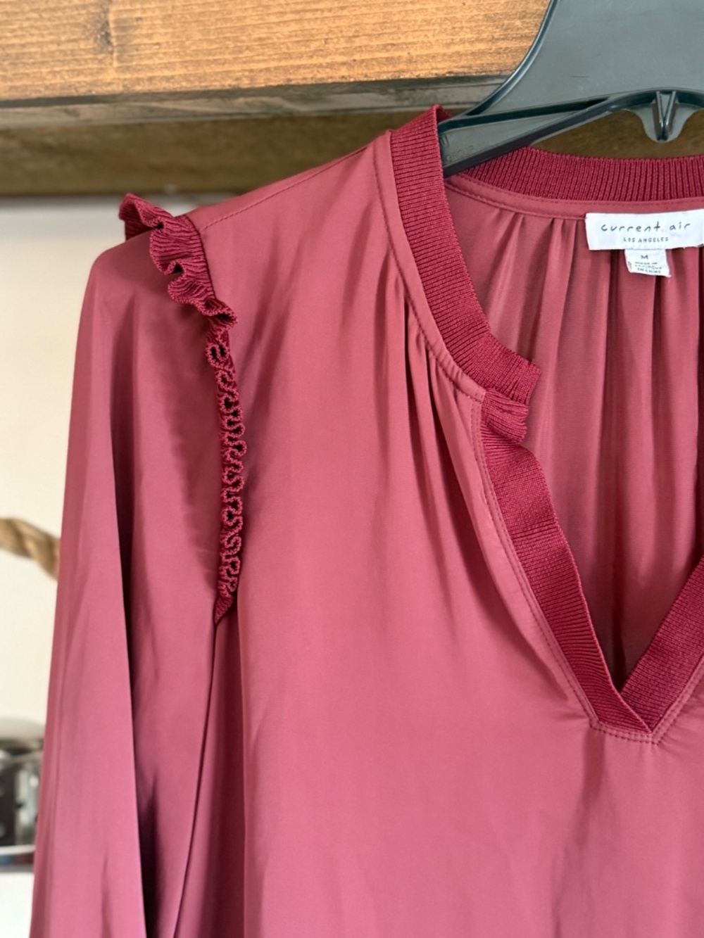 Current Air Spilt-Neck Blouse - Burgundy - Picture 6 of 8